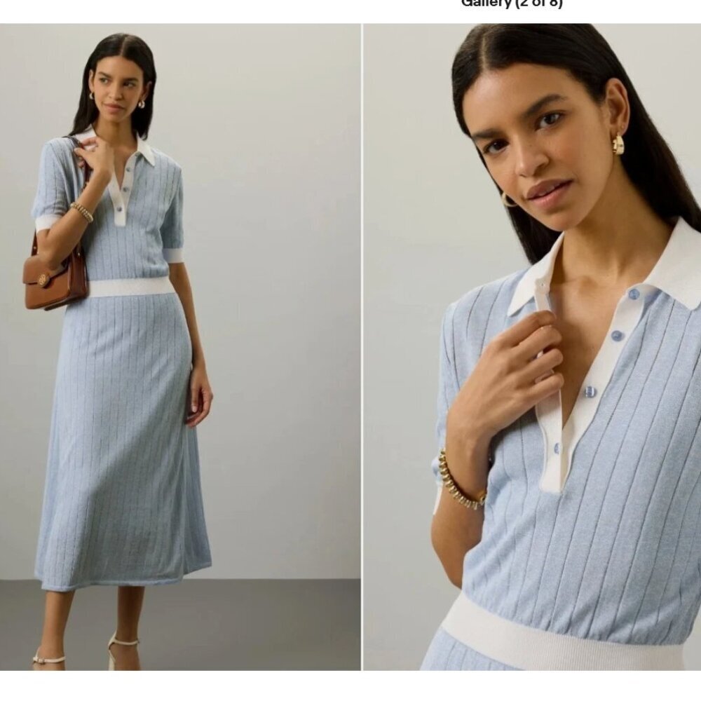 Boss by Hugo Boss Polo Knit Midi Dress Short-Sleeve Blue Size‎ Small *READ FLAW*